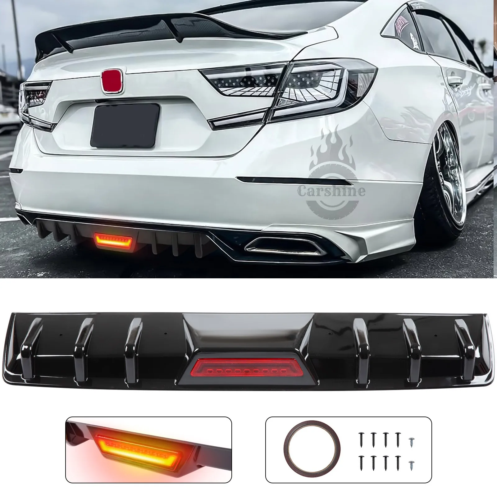 Per Honda Accord diffusore paraurti posteriore Canard con fanale posteriore a LED effetto nero lucido