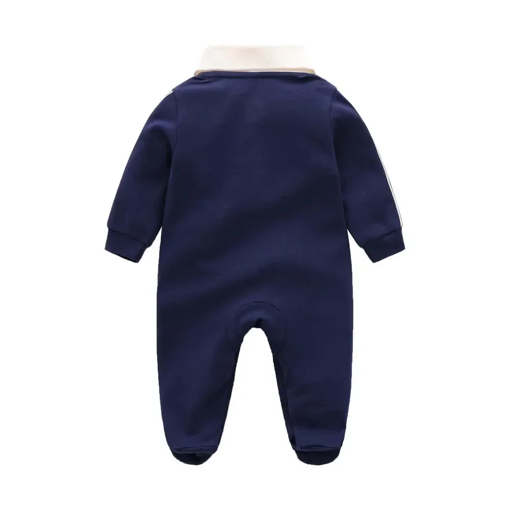 New Spring Autumn Fashion Brand Style Newborn Baby Clothes Dark Blue Knitted Cotton Long-Sleeved Boy And Girl Romper 0-24 Months