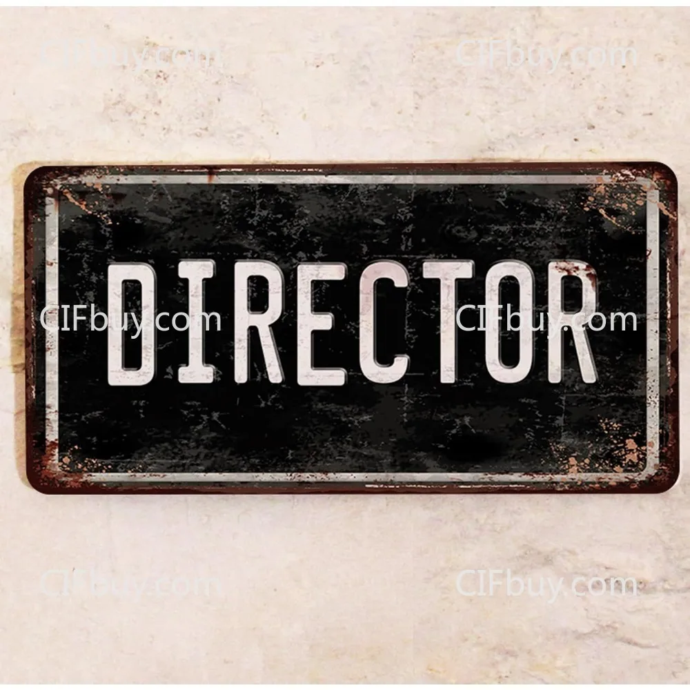 [2D Flat] 1pc Retro Black DIRECTOR Rust Aluminum Sign Studio Office Entrance Wall Decor