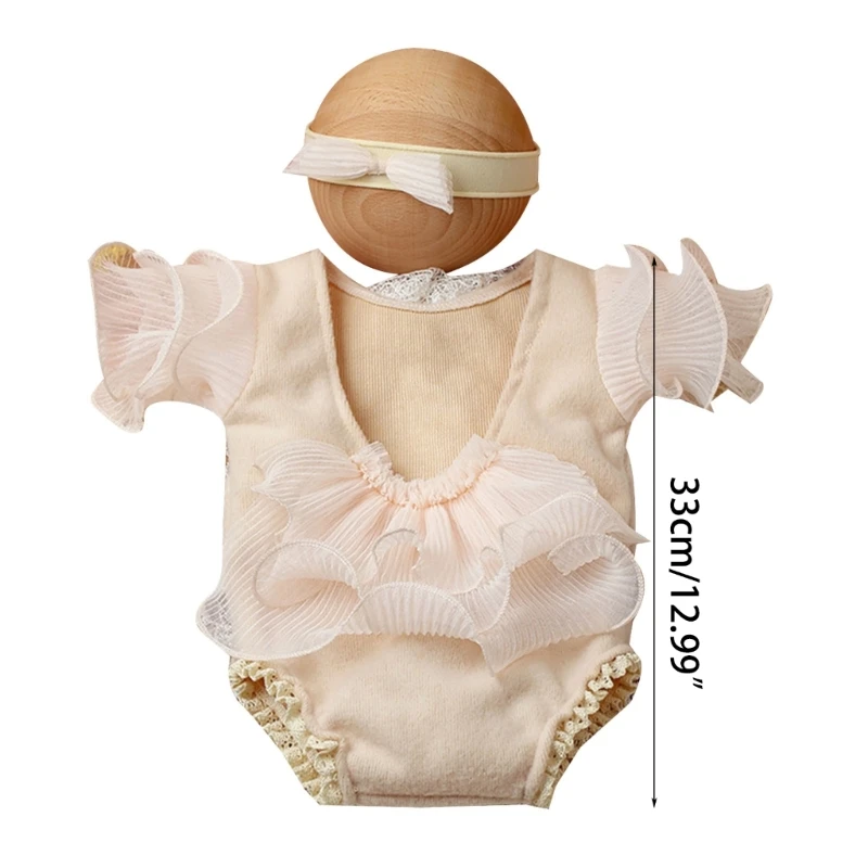 Baby Photo Clothing Ruffle Jumpsuit & Elastic Bow Headband Short Sleeve Romper Newborns Shower Party Elegant One-piece