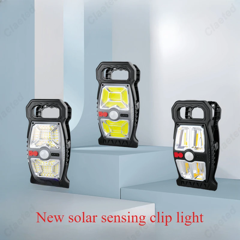 New LED Solar Powered Human Body Sensing Clip Light Outdoor Waterproof Household Courtyard Super Bright Lighting Floodlight