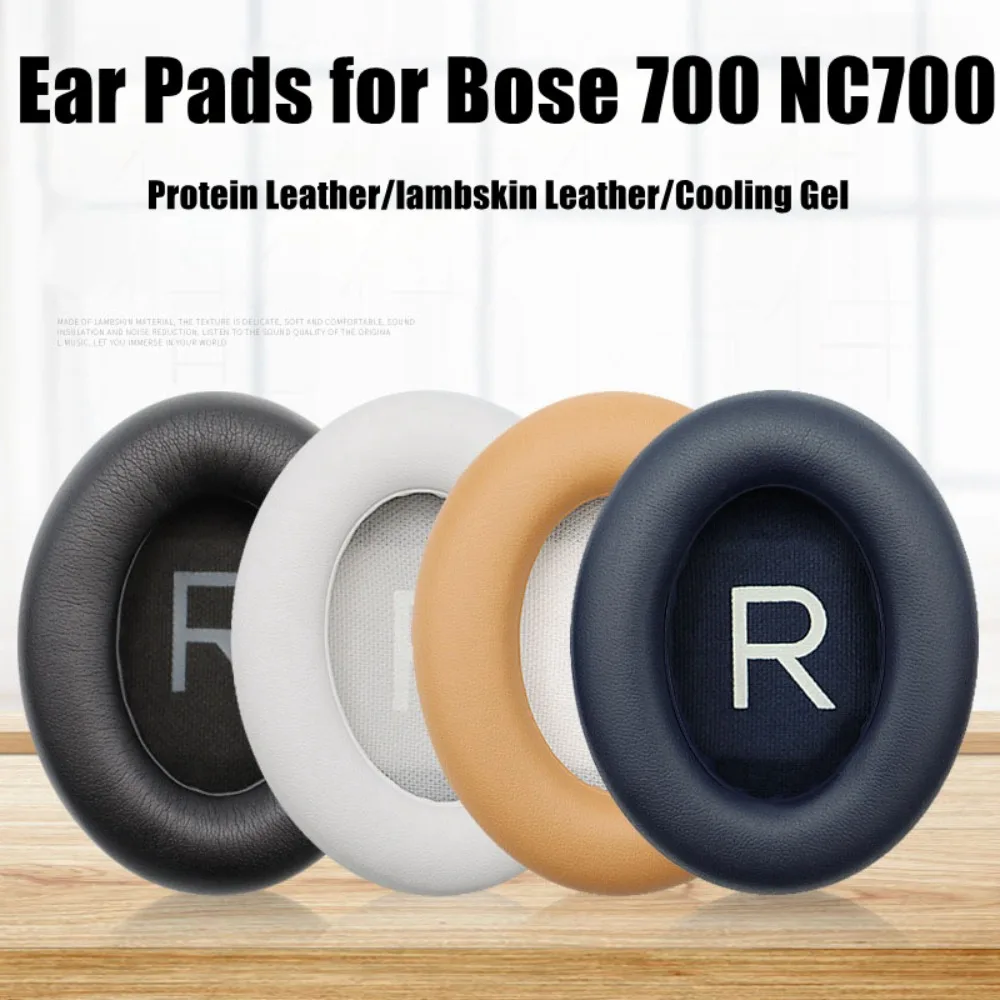 Protein Leather Ear Pads Lambskin Leather Comes with Buckle Ear Cushion Cooling Gel Replacement Ear Tips for Bose 700 (NC700)