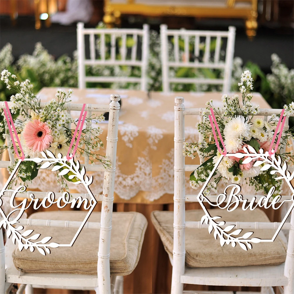 

Wooden Chair Sign Bride Groom Sign Chair Decor Chair Back Hanging Pendant 1 Pair For Wedding Decorations