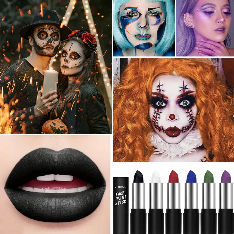 Face Paint Stick High Pigment Multi-Use Black Sticks Lip Color Body Paint Safe Non-Toxic Paint Stick for Halloween Cosplay Sport