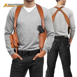 Gun Shoulder Holster Concealed Underarm Leather Pistol Holster with Double Magazine Pouch for Glock 17/19/23 Sig Sauer P220