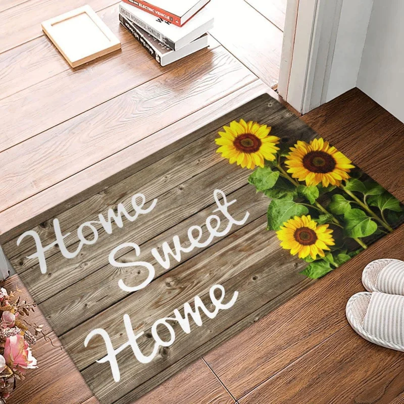 VIKAMA Rustic Wood Grain Sunflower Doormat Farmhouse Style Non‑Slip Wear‑Resistant Entryway Rug Indoor Outdoor Porch Home Decor