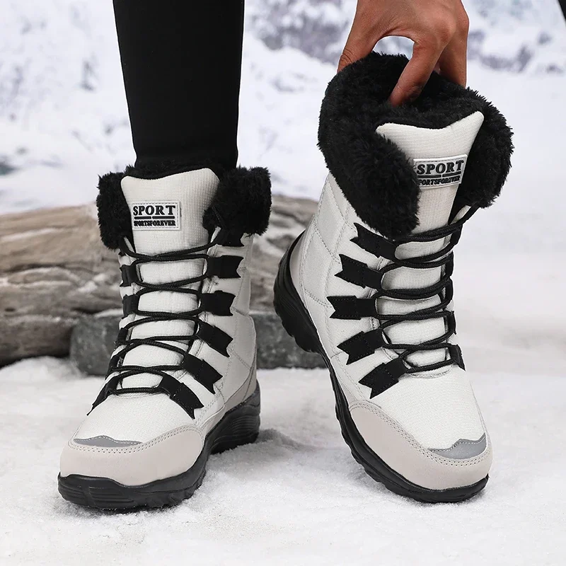 

Ladies' High Top Snow Boots Warm Plush Boots Waterproof Platform Outdoor Sports Shoes2025 Student Size Comfortable Hiking Winter