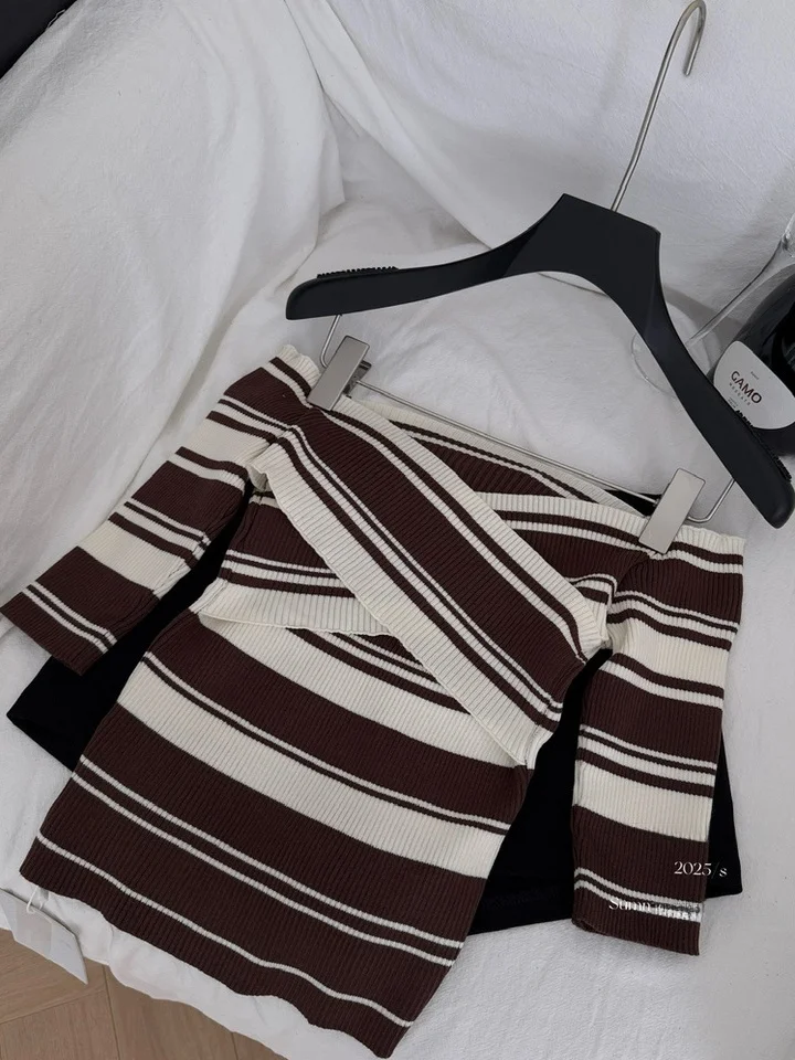 

He Chenxi Stripe вязаный свитер ort Sve женский модный облегающий летний топ с колючками для поездок на работу Sle ледяной шелк