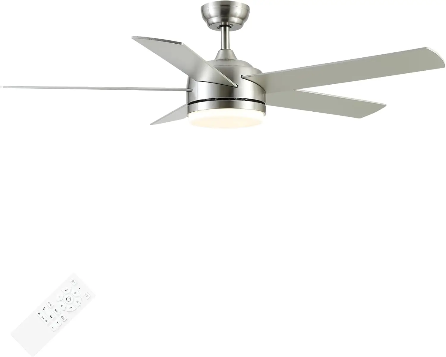 52 inch Brushed Nickel Ceiling Fan with Lights and Remote Control,Dimmable tri-Color temperatures LED,Quiet Reversible Motor