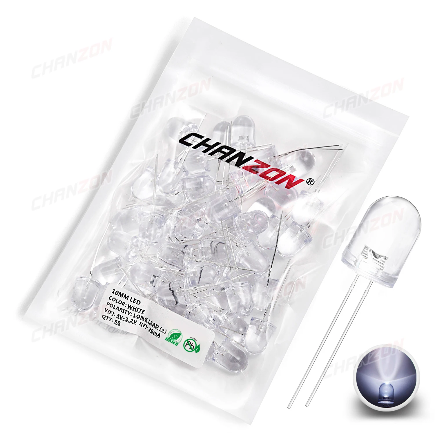 50pcs 10mm LED Emitting Diode Micro Indicator White Red Green Blue Yellow 3V DIY PCB Circuit Transparent Diffused Arduino Bulb