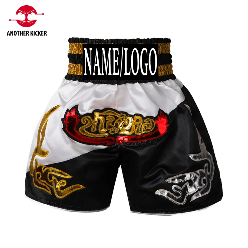 سراويل الملاكمة شعار مخصص الملاكمة التايلاندية السراويل رياضة نادي اسم الفريق المطرزة القتال السراويل الرجال النساء الاطفال BJJ MMA ملابس تدريب #4