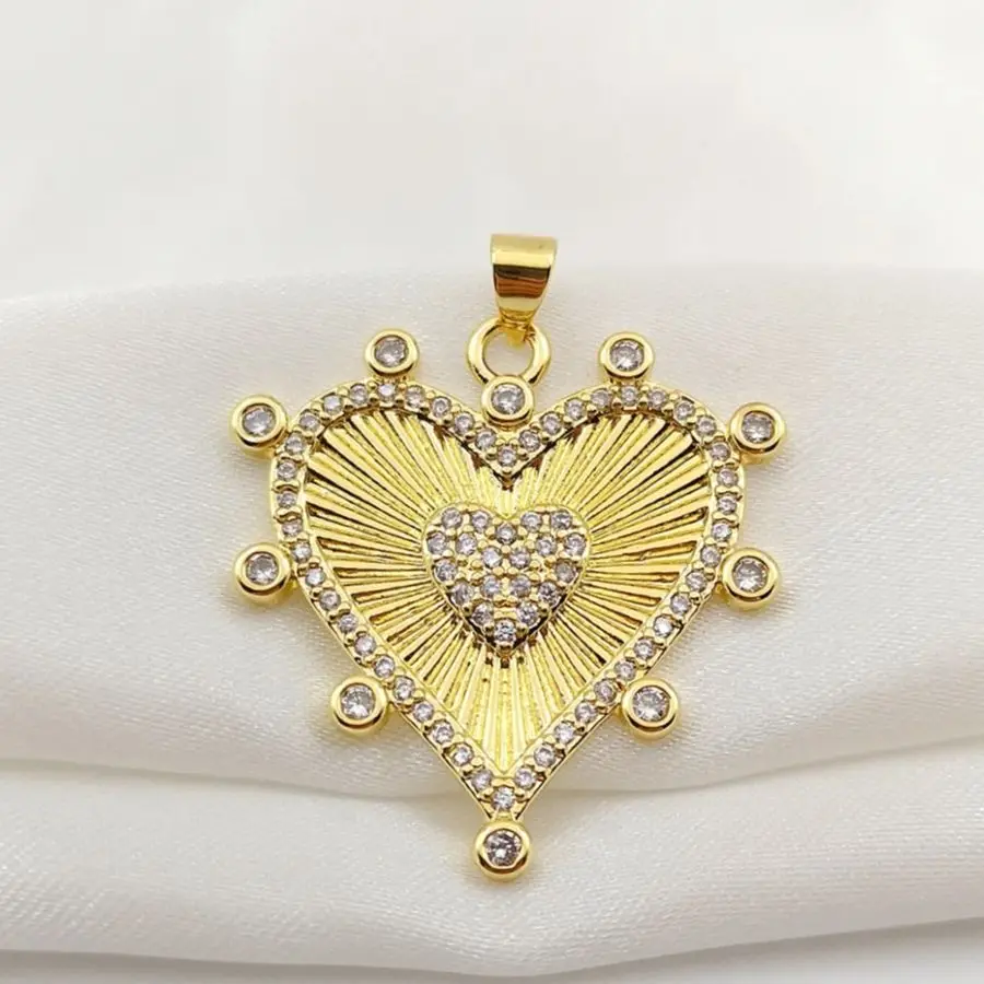 Dotted Radiant Fluted Heart Charms for Necklace Gold Plated Halo Radiating Love Pendant DIY Jewelry Making Accessories Valentine