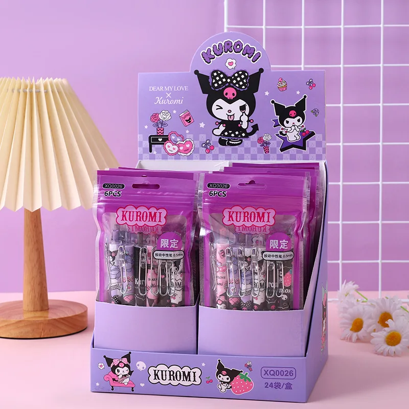 

6Pcs/Set New Sanrio Press Gel Pens Cute Kawaii Cartoon Kuromi Black Water Signature pen Student Stationery Office Supplies Gifts