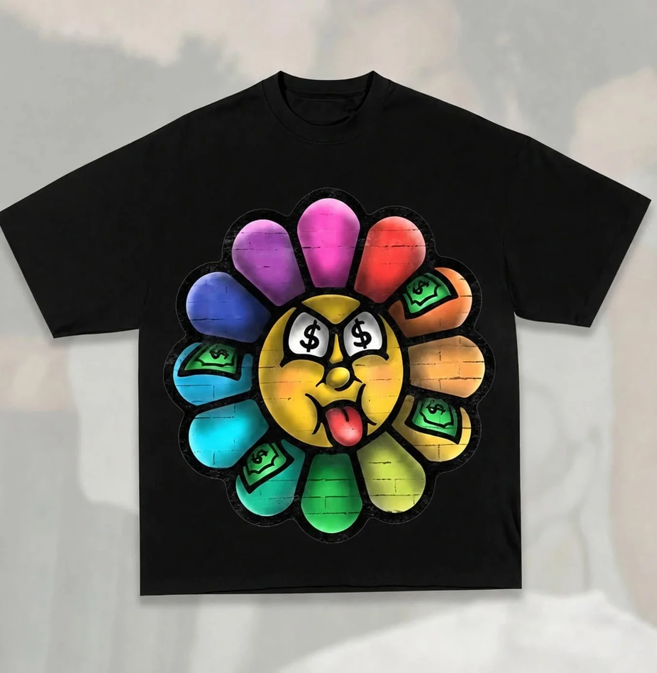 Doodle Sunflower Flowers Print T-Shirt Unisex Hip Hop Crew Neck Short-sleeved Retro Street Y2K Casual Fashion Tops Clothing Tees