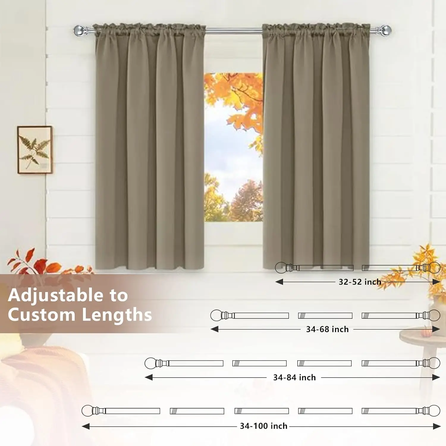 Batang Tirai Dekoratif Perak untuk Windows 32 hingga 95 Inci - 1 Inci Batang Tirai Ekstra Panjang Tugas Berat - Batang Tirai yang Dapat Disesuaikan