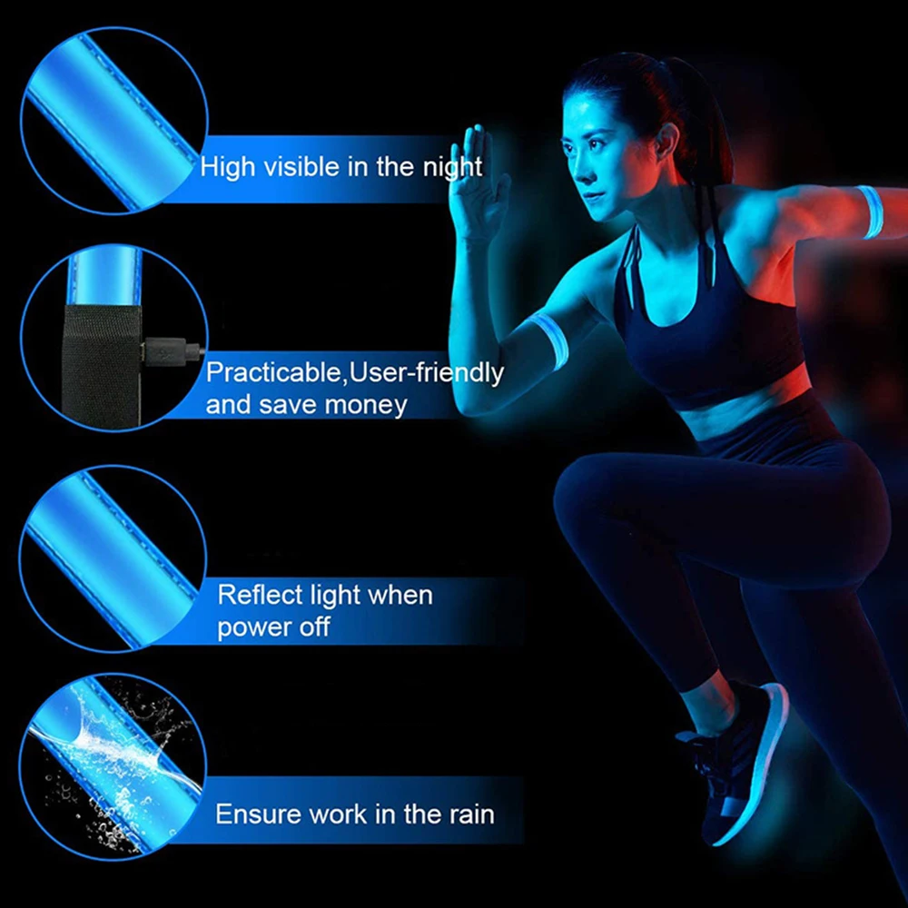 Luces Led para correr de noche, pulsera luminosa recargable por USB, anillo de brazo reflectante, lámpara de señal de advertencia de seguridad, autodefensa