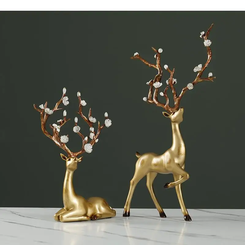 

Deer Ornaments Simulation Animal Sculpture Modern Home Decoration Handicraft Decoration Plum Blossom Golden Deer Animal Figures