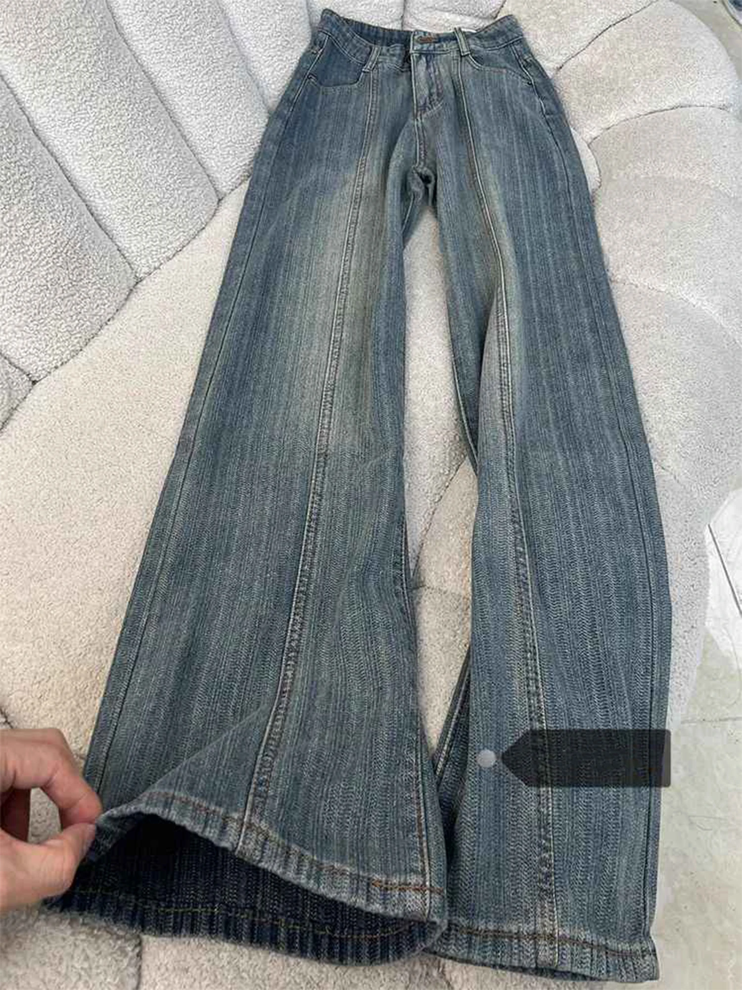 

Women's Blue Y2k Jeans Japanese 2000s Style Baggy Striped Wide Leg Jean Pants Vintage Harajuku Straight Denim Trousers Clothes