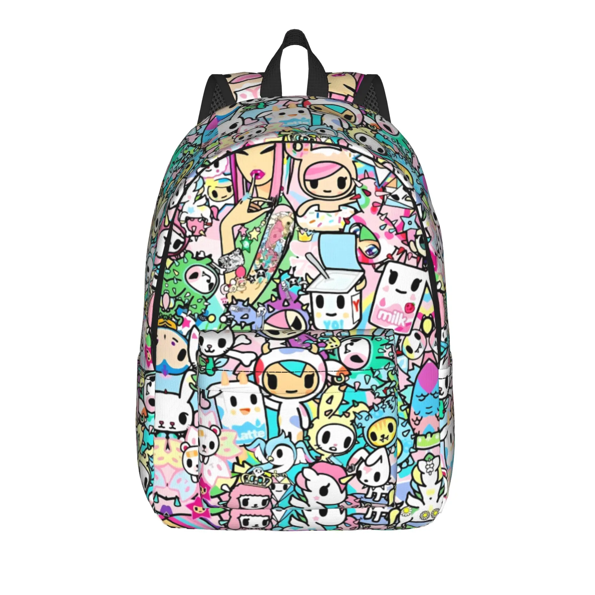 Tokidoki Full Character Collage Backpack Teen  Pattern Backpacks Polyester Aesthetic High School Bags Travel Colorful Rucksack