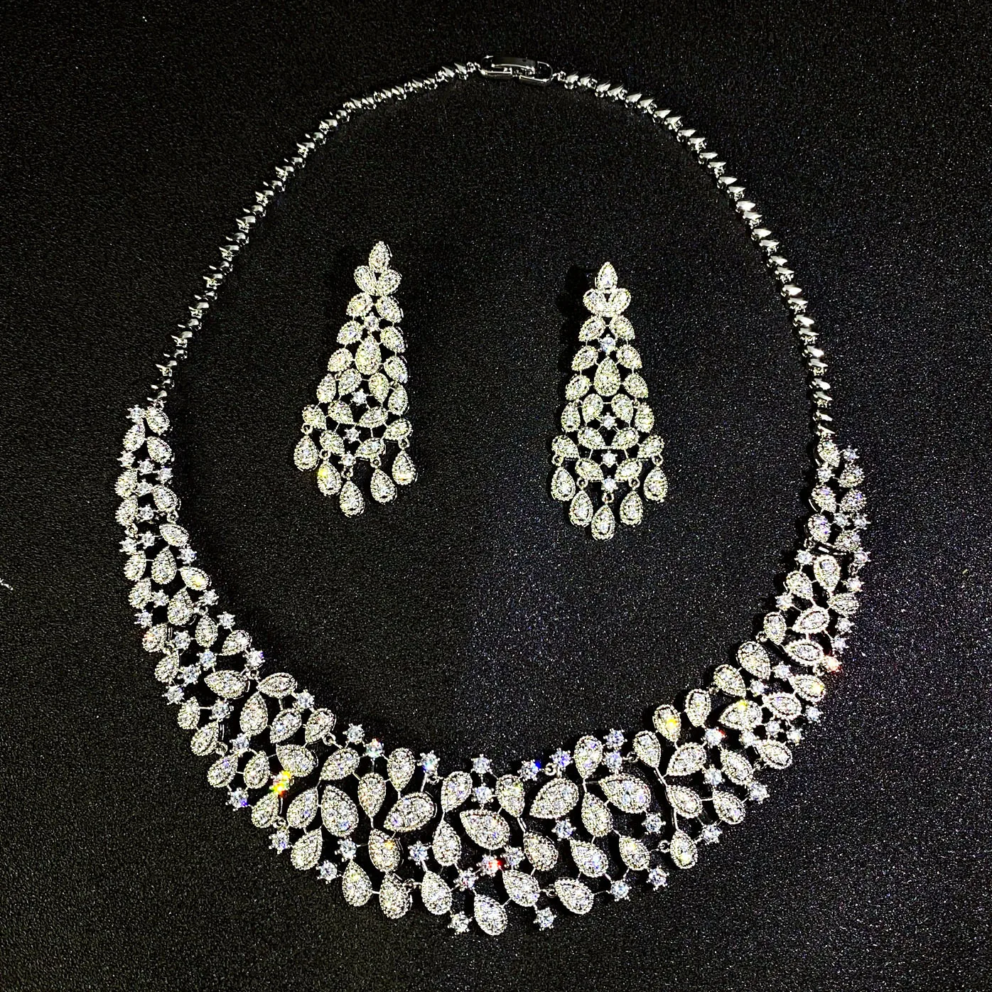 Cubic Zirconia Bridal Jewelry Set For Women Indian Saudi Dubai Necklace Earring Sets For Prom Party Wedding Bride Necklace Set