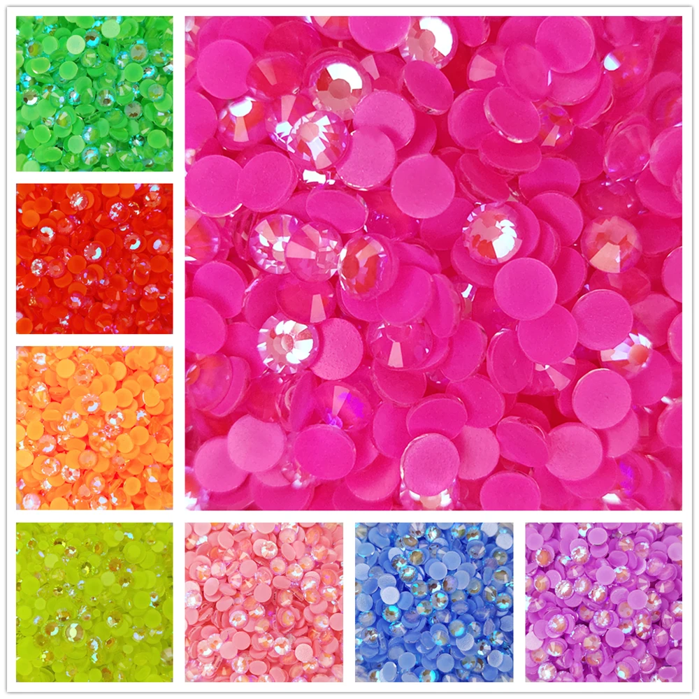 All Sizes Color AB Fluorescence Aurora Glass Non Hot Fix Rhinestones SS6-S20 Nail Art Decorations Glue On Rhinestones Luminous