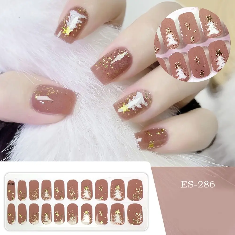 Christmas Style Semi Cured Gel Nail Strips Works with Nail lamp Salon-Quality Semi Cured Gel Nail Stickers