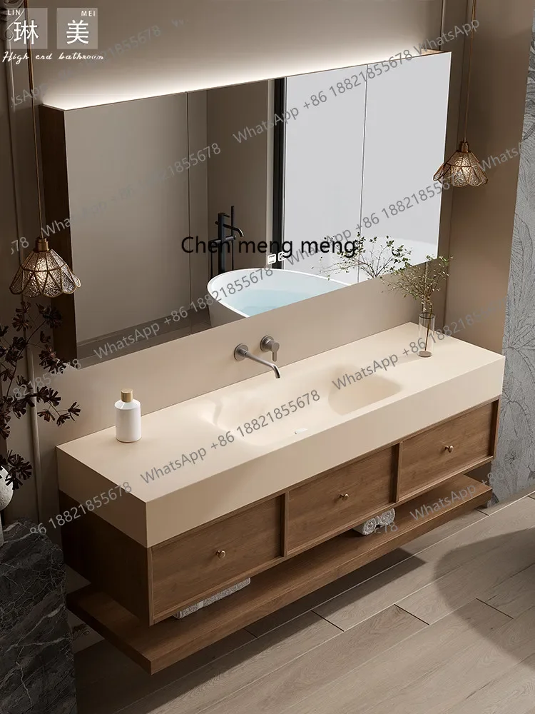 Integrated basin Chinese antique washing table rock slab bathroom cabinet combined bathroom wash basin cabinet E136