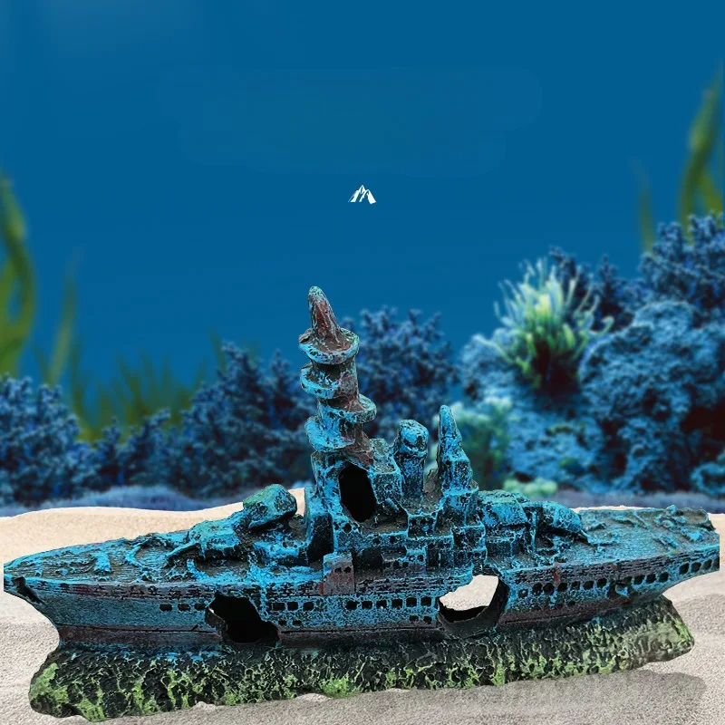 Resin Damaged Navy War Boat Ship Wreck Fish Tank Ornament Cave Aquarium Decoration Landscape