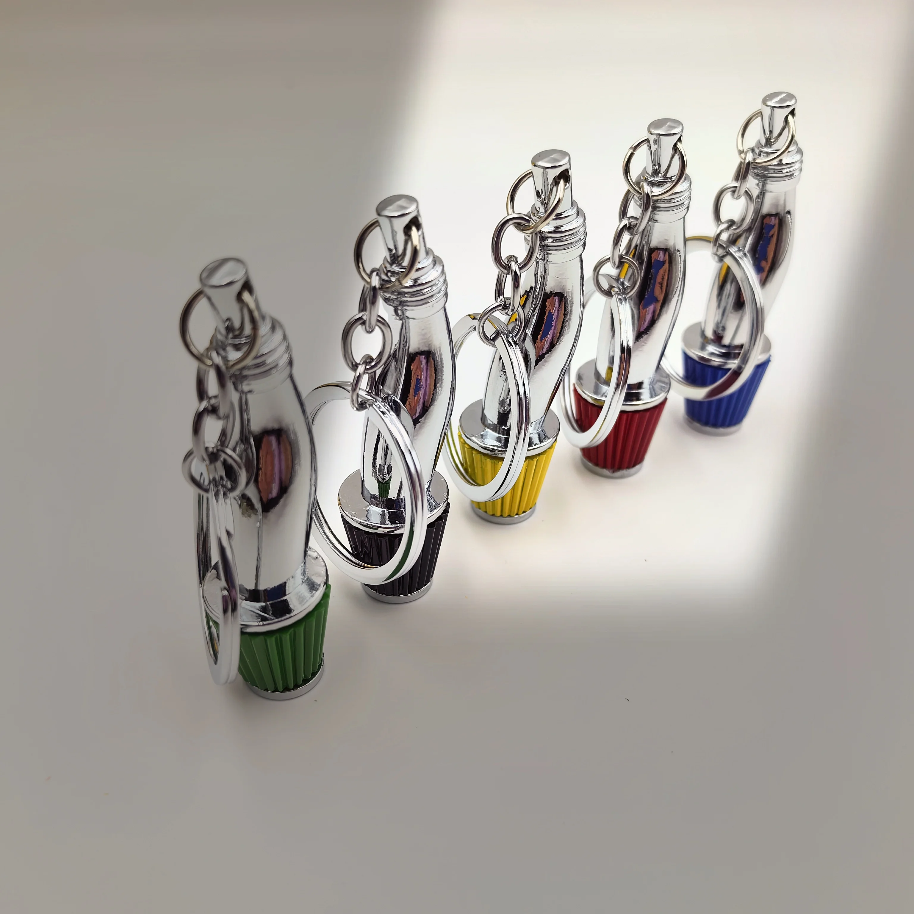 Porte-clés de luxe en métal chromé pour voiture - Filtre champignon, amortisseur créatif, accessoire d'intérieur automobile pour véhicule