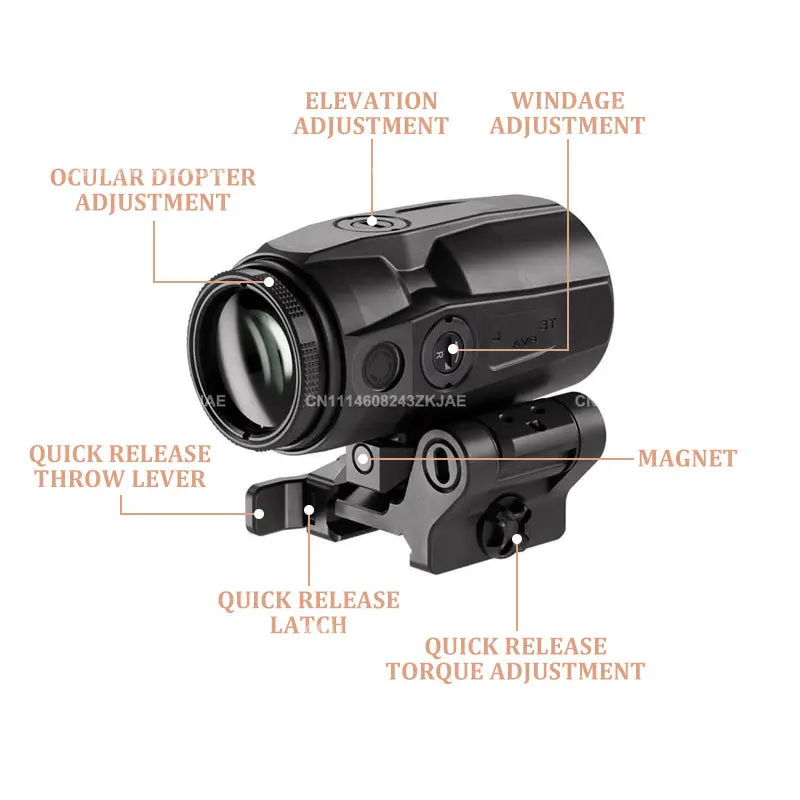 J3T 3X Magnifier Rifle Scope Tactical Flip to Side Hunting Airsoft Shotgun Optic Sight w/Quick-Detach (QD) Picatinny Rail Mount