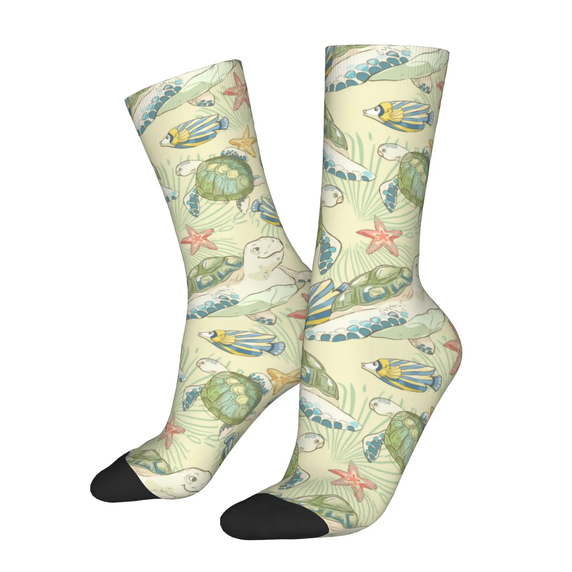 1pc Sea Fish and Turtles Sea  Printed Men's Socks Novelty Hip Hop Harajuku Pattern Crew Sock Casual Gift