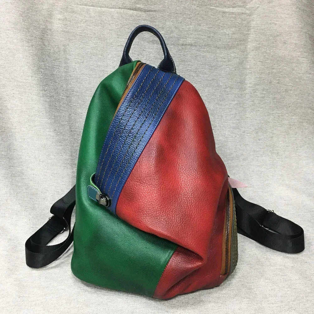 2027 New Fashion Luxury Brand European Genuine Leather Women Backpacks Female Lady Patchwork Student Casual Designer Backpack
