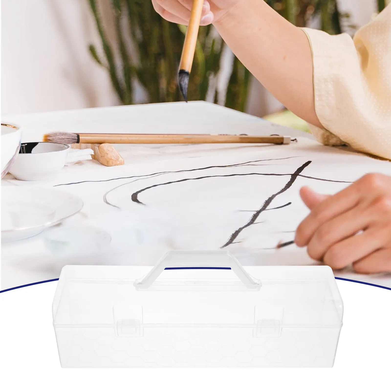 

Handheld Clear Painting Pen Box Portable Storage Holder for Watercolor Pens Drawing Brushes DIY Art Projects Strong Break