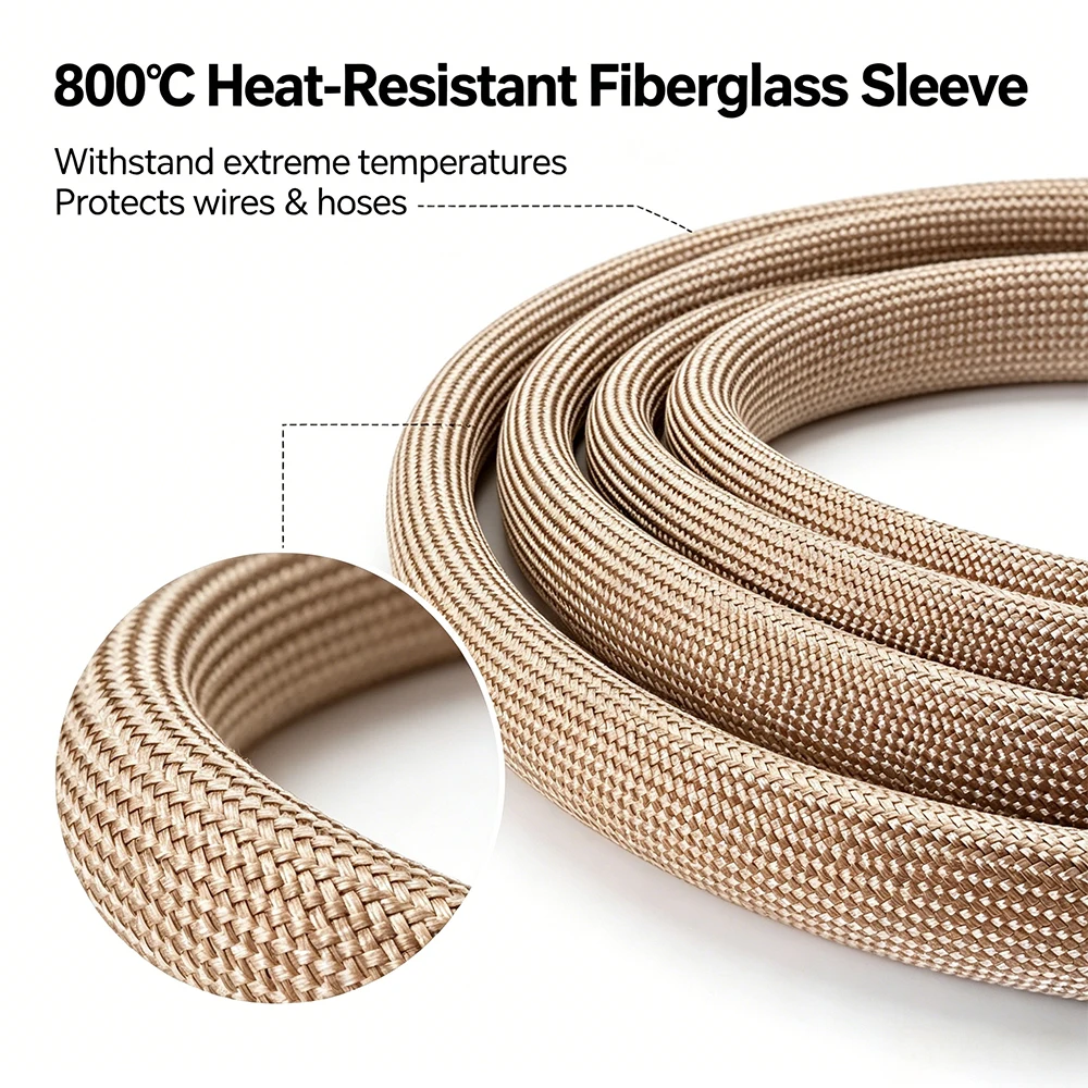 1~30mm Braided Fiberglass Tube 800 Deg.C High Temperature Insulation Sleeving Industrial Motor Electrical Cable Cover