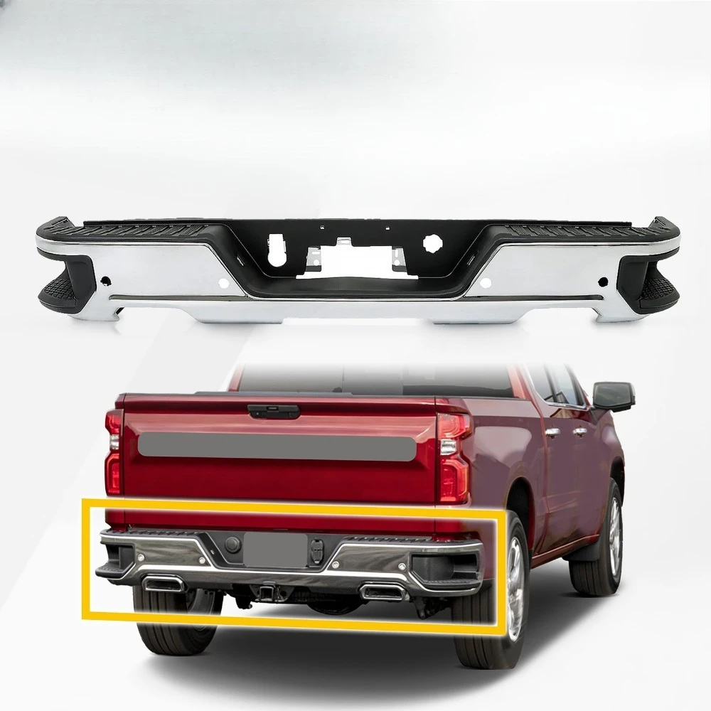 

Хромированный задний бампер для Chevrolet Silverado 1500 2019-2024 годов выпуска с отверстиями для датчиков