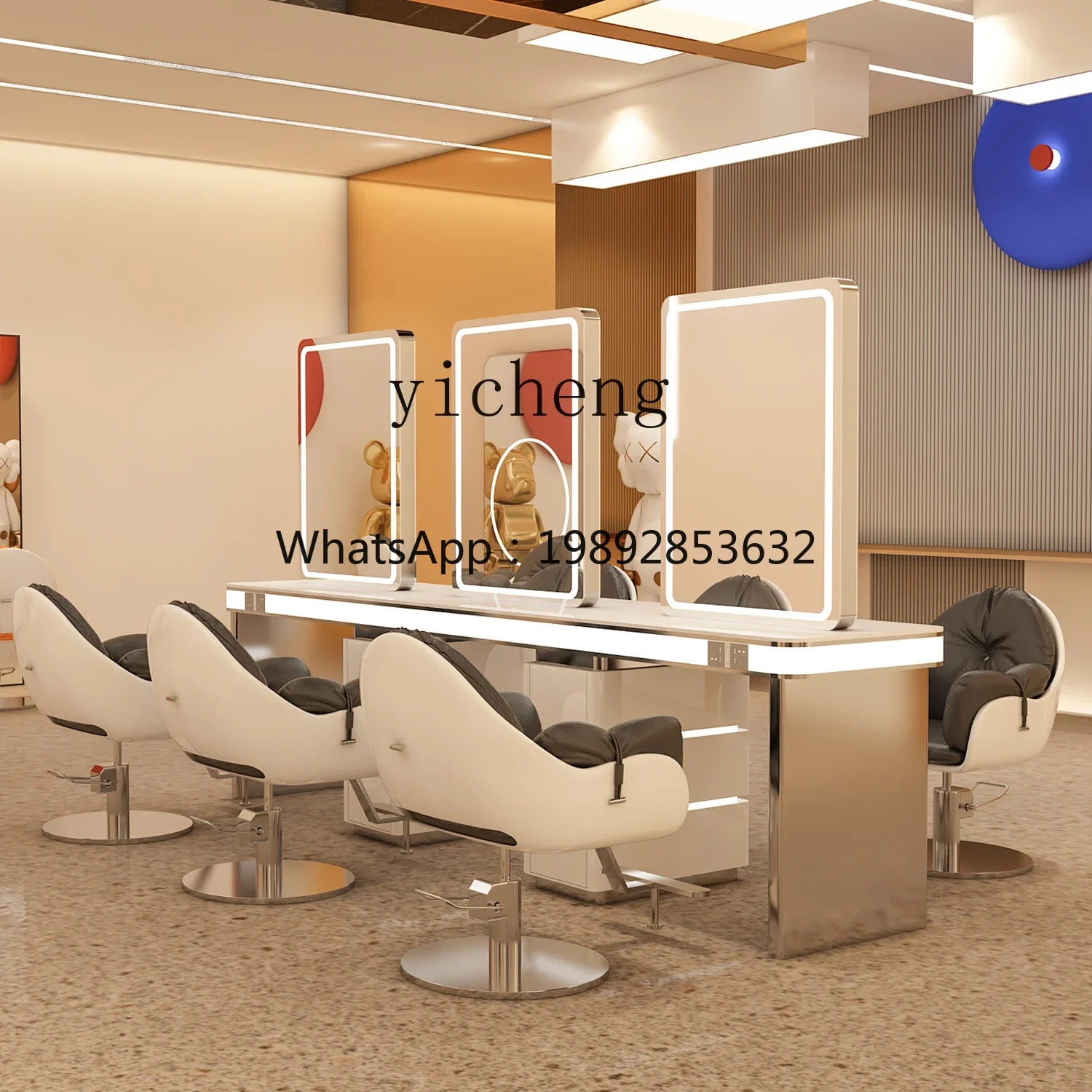 J1   Special hairdressing mirror table for  hair salon Barber shop Perm and dye mirror Stainless steel marble dressing table
