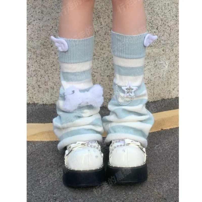 Japanische Subkultur blau weiß gestreifte Beinabdeckung neue Y2K Harajuku Design Sinn Beinabdeckung Damenmode Cosplay Florsocken