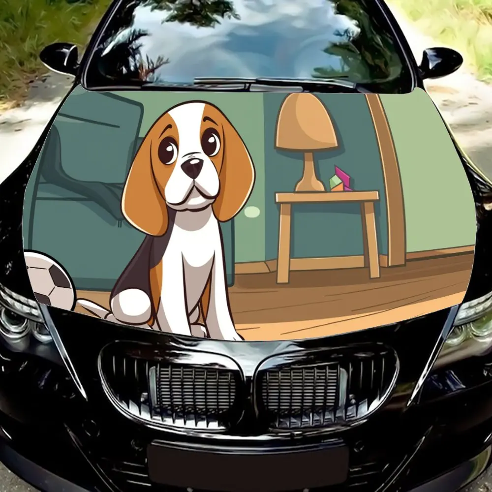 Cartoon Animal Beagle House Print Car Hood Wrap Color Vinyl Sticker Truck Graphic Bonnet DIY Auto Accessories Decoration Decal