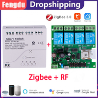 4CH Zigbee RF 433 Module DC 7-32V AC 85-250V Smart Light APP Switch Receiver 10A Relays can work with Alexa Google Assistant