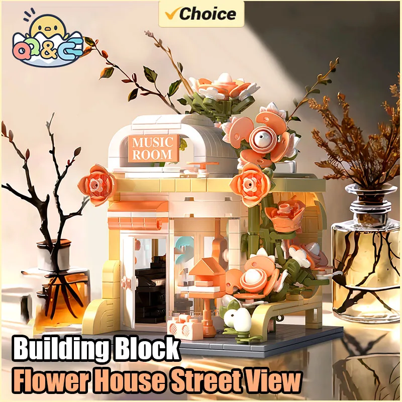 

Flower House Street View Architecture Brick Block Children's Puzzle Assembly Toys Christmas Gifts Building Blocks Assembly Model