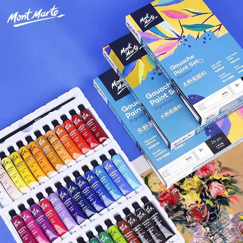 Mont Marte Gouache Paint Set 12/18/24 Colorx6ml/12ml Tubes Non-Toxic Watercolor Paint For Canvas and Paper Beginners, Students