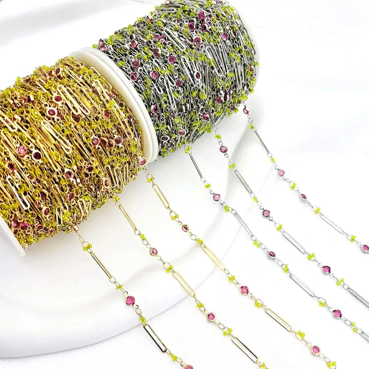 5M DIY Copper Link Chain Pink Crytal Green Beads Handmade Bracelet Hairpin Necklace DIY Crafts Accessories Supplies