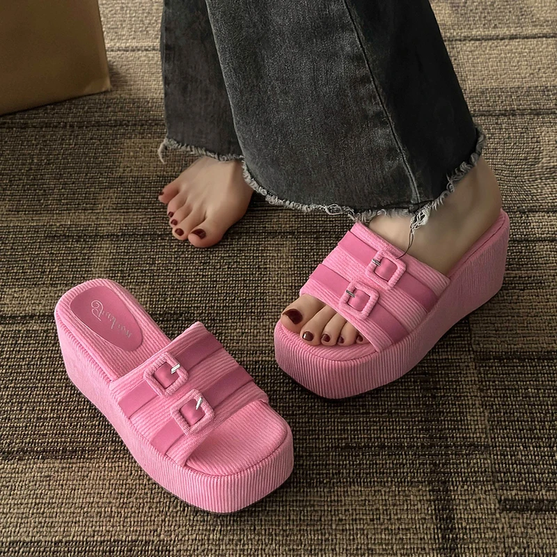 High Heels Slippers Women Fashion Wedges Summer Outside Designer Shoes 2024 New Sandals Female Slides Zapatos Pumps Flip Flops