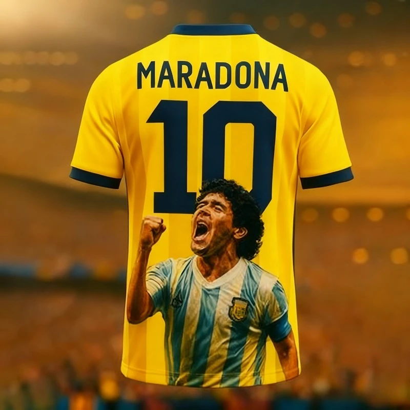 حار بيع كرة القدم الملك مارادونا الأزياء طباعة مروحة مجموعة محدودة التذكارية كرة القدم قميص الصيف الرياضة الأعلى