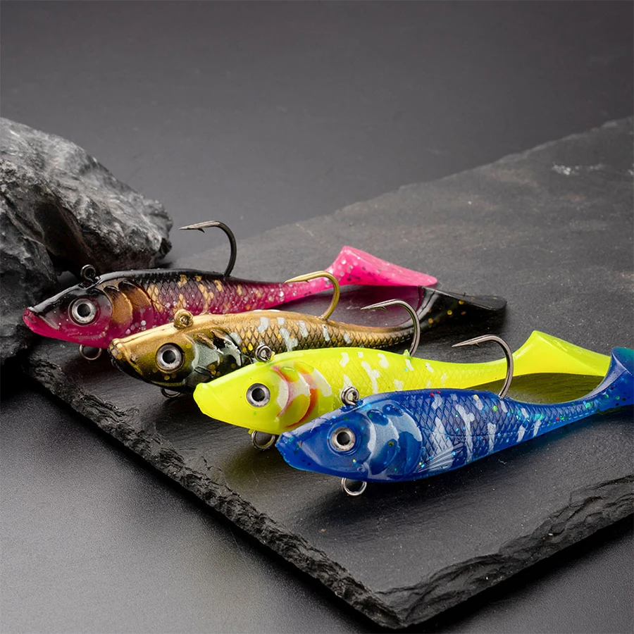 5PCS T-Tail Soft Bait Artificial Wobblers For Trolling Bass Trout Spoon Pike Carp Jig Fishing Lures With Spinner Blade Swimbait