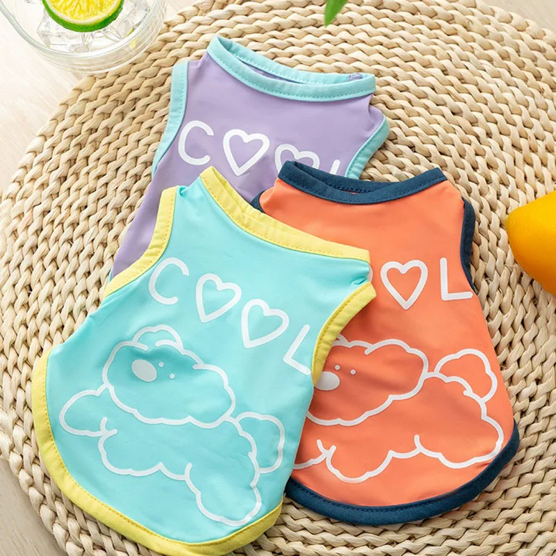 Puppy Cooler Cartoon Dog Clothes Spring and Summer Ice Silk Small Dog Clothing Teddy Sleeveless Two Legs Clothes