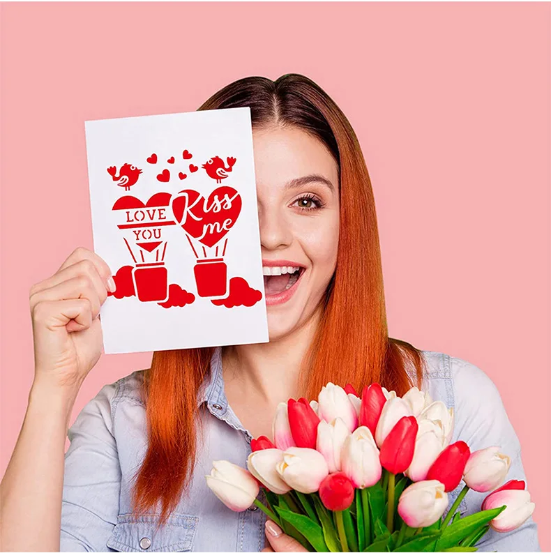 30Pcs/Lot 13cm Love Heart Words DIY Layering Stencils Wall Painting Scrapbook Coloring Embossing Album Decorative Template