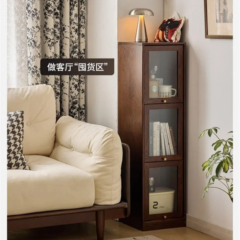 */-Solid Wood Narrow Bookcase, Flap Door Narrow Cabinet Side Cabinet 30cm Crevice Locker Integrated Against The Wall Student Hou