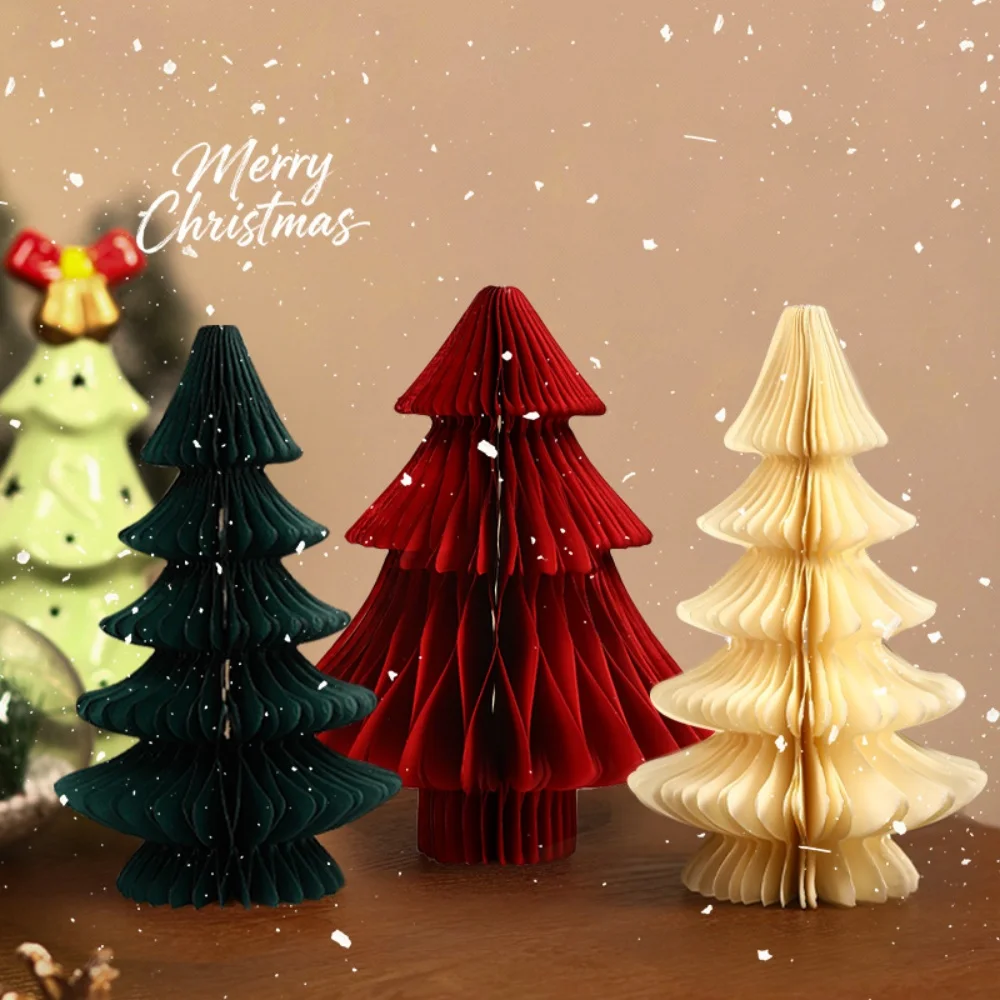 Origami Christmas Tree Bell Pendant Paper Honeycomb Christmas Tree Desk Ornament Home Party Scene Xmas Party Decoration Props