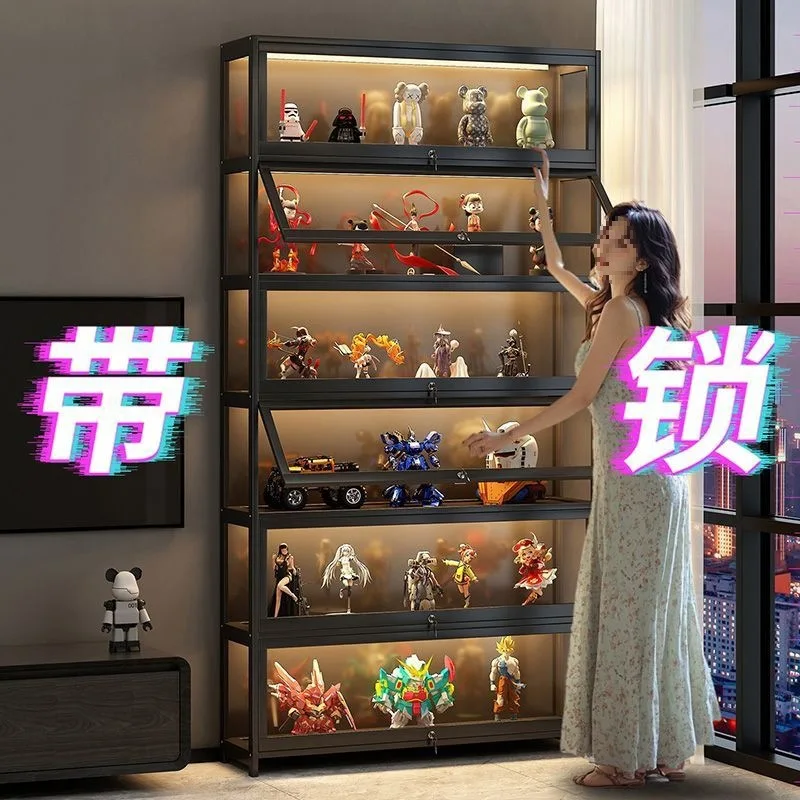 Figure Display Cabinet With Lock With Light Household Dust-proof Acrylic Transparent Model Toy Goods Display Cabinet